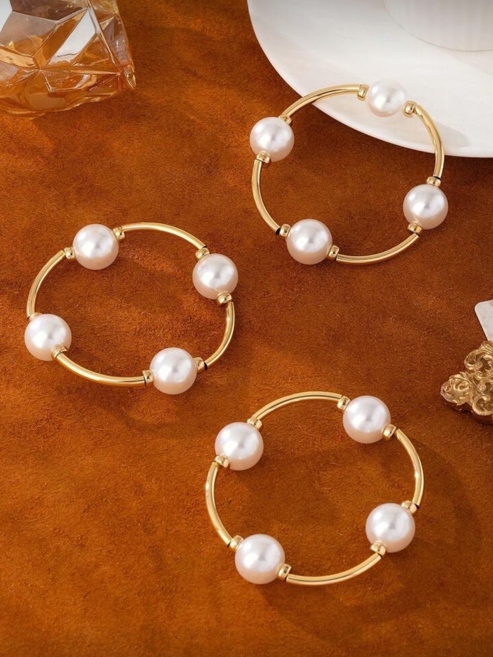Golden Pearl Cluster Bracelet Set - Picture 2 of 4